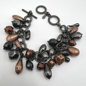 Dark Boho Industrial Maximalist Gunmetal Copper Charm Bracelet Premier Designs